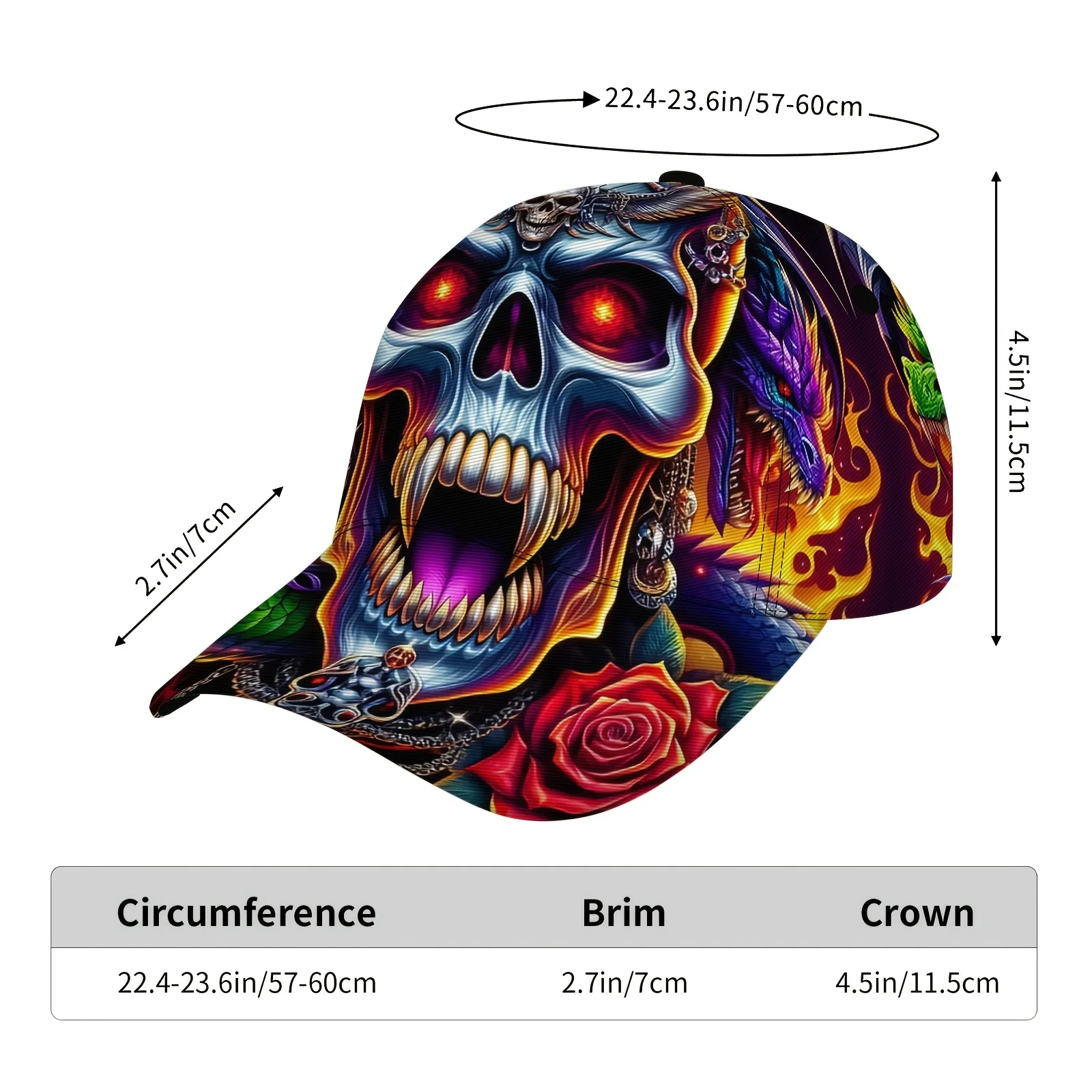 Custom New Arrival: 1 Fierce Skull-Print Hip-Hop Baseball Cap Adjustable, Breathable Casual Cap Perfect For Travel, Beach Partie