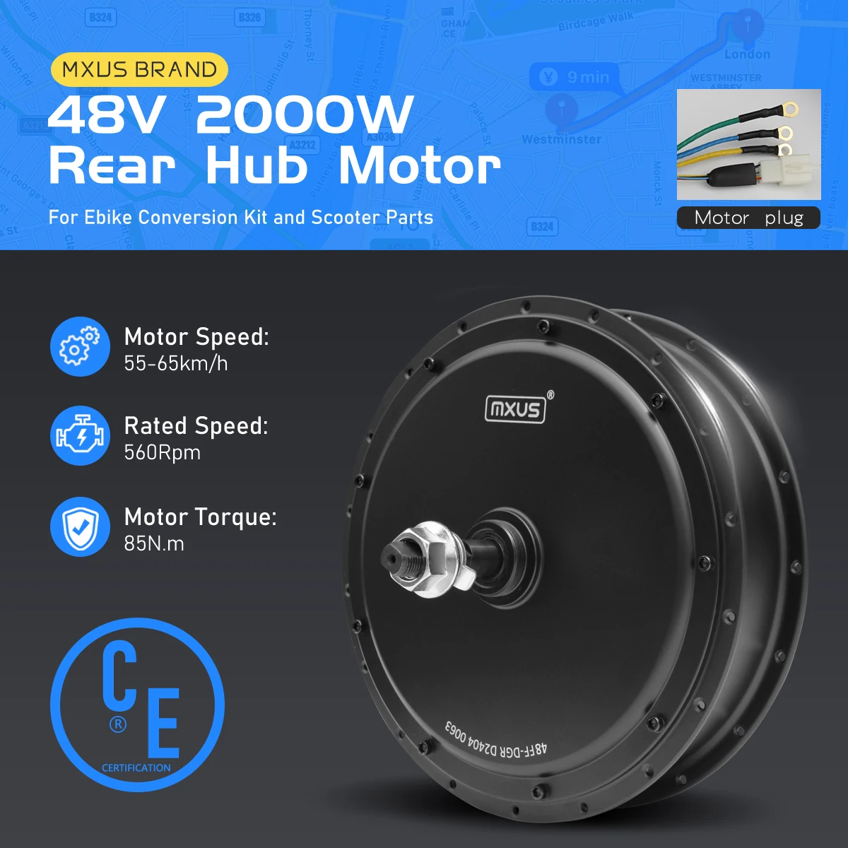 MXUS Brand Ebike Hub Motor 48V 2000W High Speed Brushless Gearless Rear Wheel Drive Bicicleta Eléctrica Conversion Kit Parts