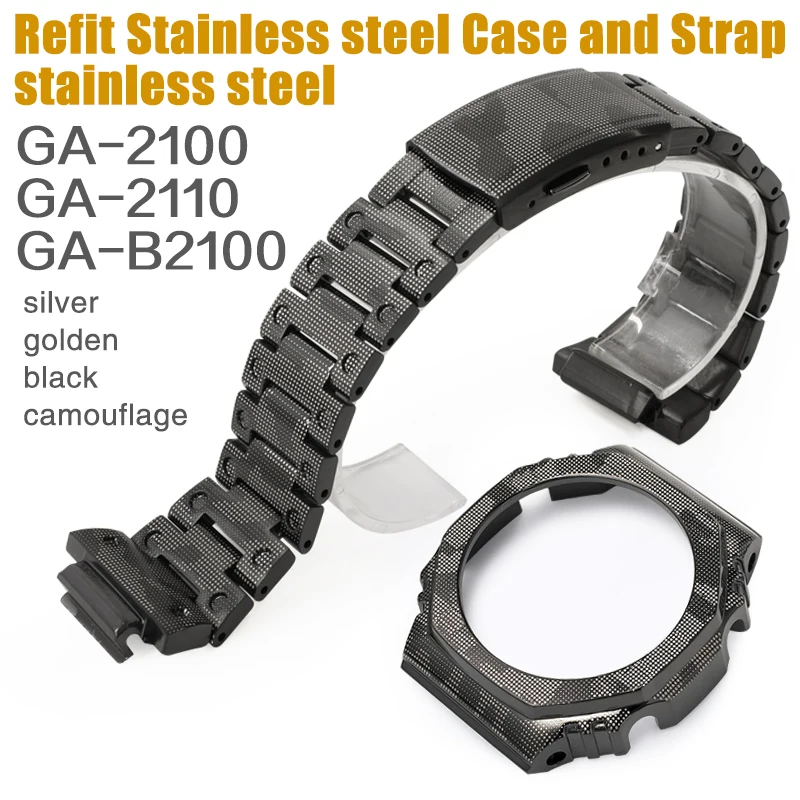 

GA2100 GA2110 GAB2100 Metal Case Mod Kit For Casioak Watch Camouflage Stainless Steel Bezel And Strap Band With Accessories Tool