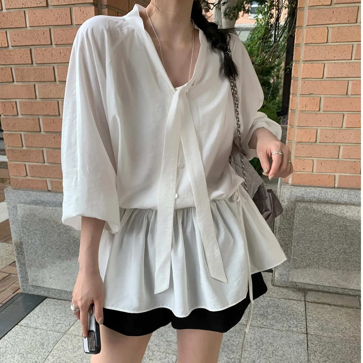 Frauen Koreanische Sle Chic Lange Sve Dr Taille-Cinching Dstring Abnehmen Vielseitig Faionable Herbst Neue Ankunft