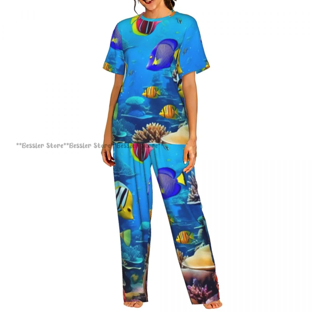 

Women's Underwater Tropical Fish short sleeve trousers casual pajamas set