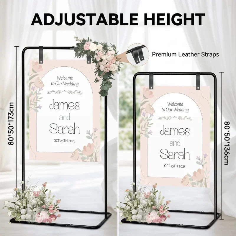 Square Adjustable Wrought Iron Wedding Welcome Arch Stand  Wedding Logo Display Rack Wedding Props Rounded Edge Welcome Rack