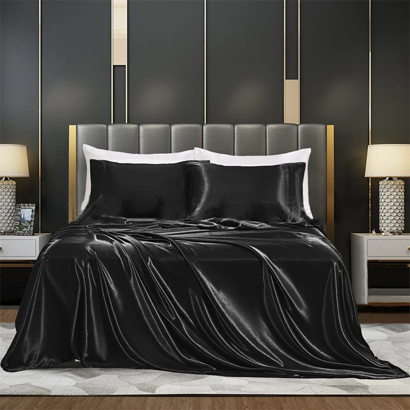 Luxury Duvet Cover Set Solid Color Rayon Satin Bedding Set Include  Duvet Cover Flat Sheet Pillowcase Queen King Size  Free Ship