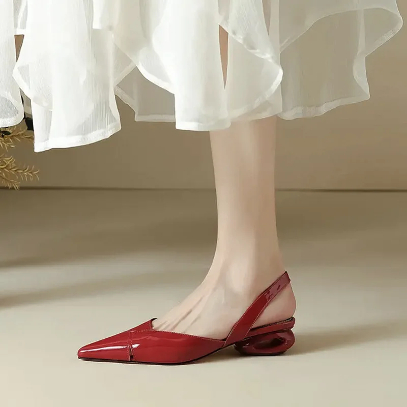 Women Sandals Sexy Pointed Toe Heels Shoes Dress Slingback Luxury Slippers 2026 Summer Chunky Flip Flops Pumps New Mujer Slides