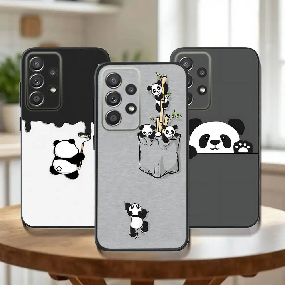 

Cute Cartoon Panda Bear Phone Case For Samsung Galaxy A73,31,32,72,41,53,52,71,22,5G,Note,J7,8,9 Soft Black Cover