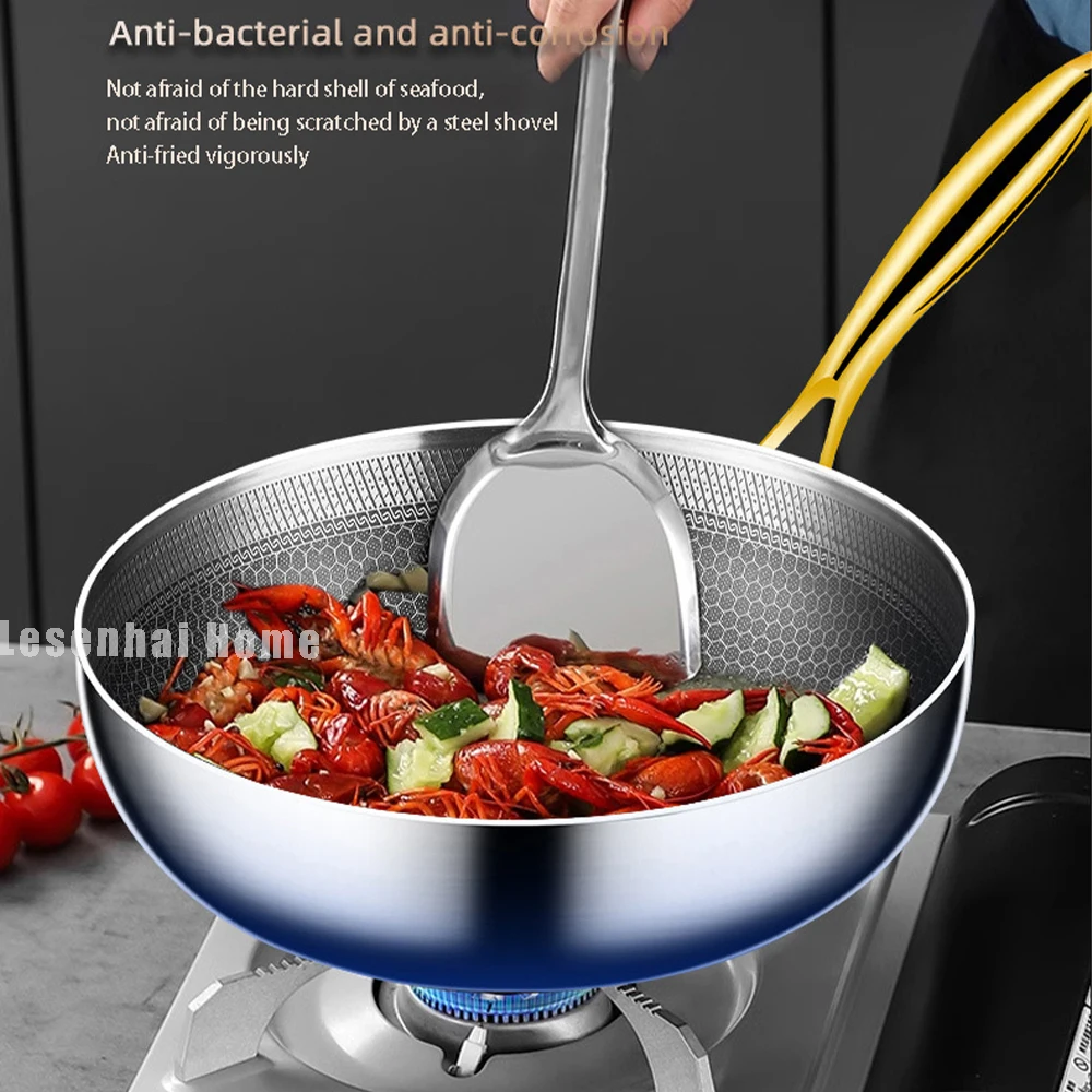 316 Stainless Steel Wok Deep Frying Pan Nonstick Cooking Fried Steak Gas Stove Pot Induction General Saucepan Kitchen Cookware