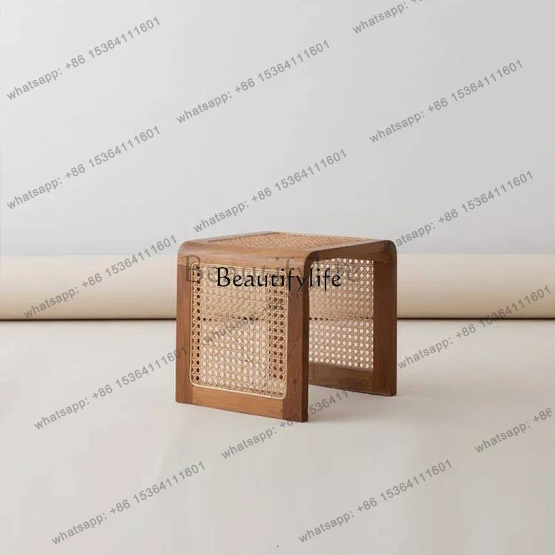 XX59Retro solid wood sofa edge few rattan living room home leisure balcony mobile simple small coffee table