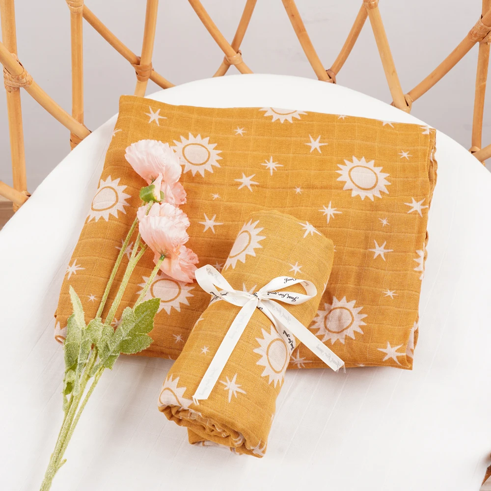 New Arrival Print Bamboo Cotton Baby Muslin Swaddle Blanket 120x110cm Sleeping Wrap Miękki ręcznik kąpielowy dla niemowląt