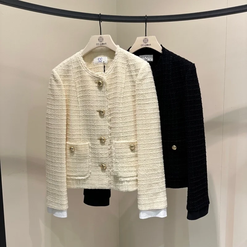 

Pure Cotton round Ne Splice ort Outerwear Commute Sle Woolen Top Floral Fraance Faion Button Design Long Sve