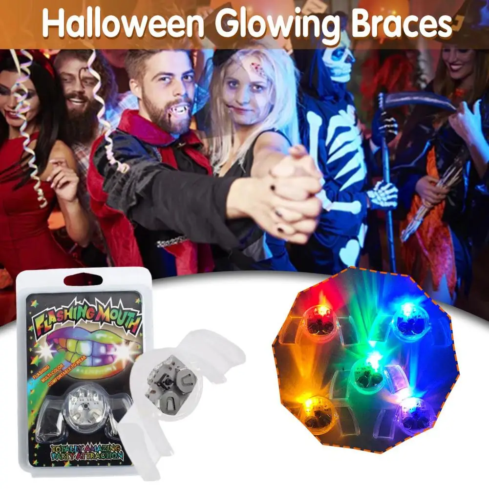 Halloween LED Glitter Braces Luminous Dentures Glowing Teeth Brace Set Halloween Supplies for Party Accessory