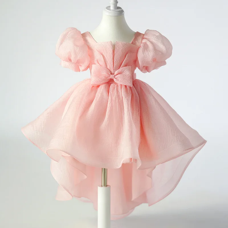 New Luxury Girls' Big bow Princess Dress Flower Girl Wedding Dress High end French Children's Puffy Dress Elegant Party Dress