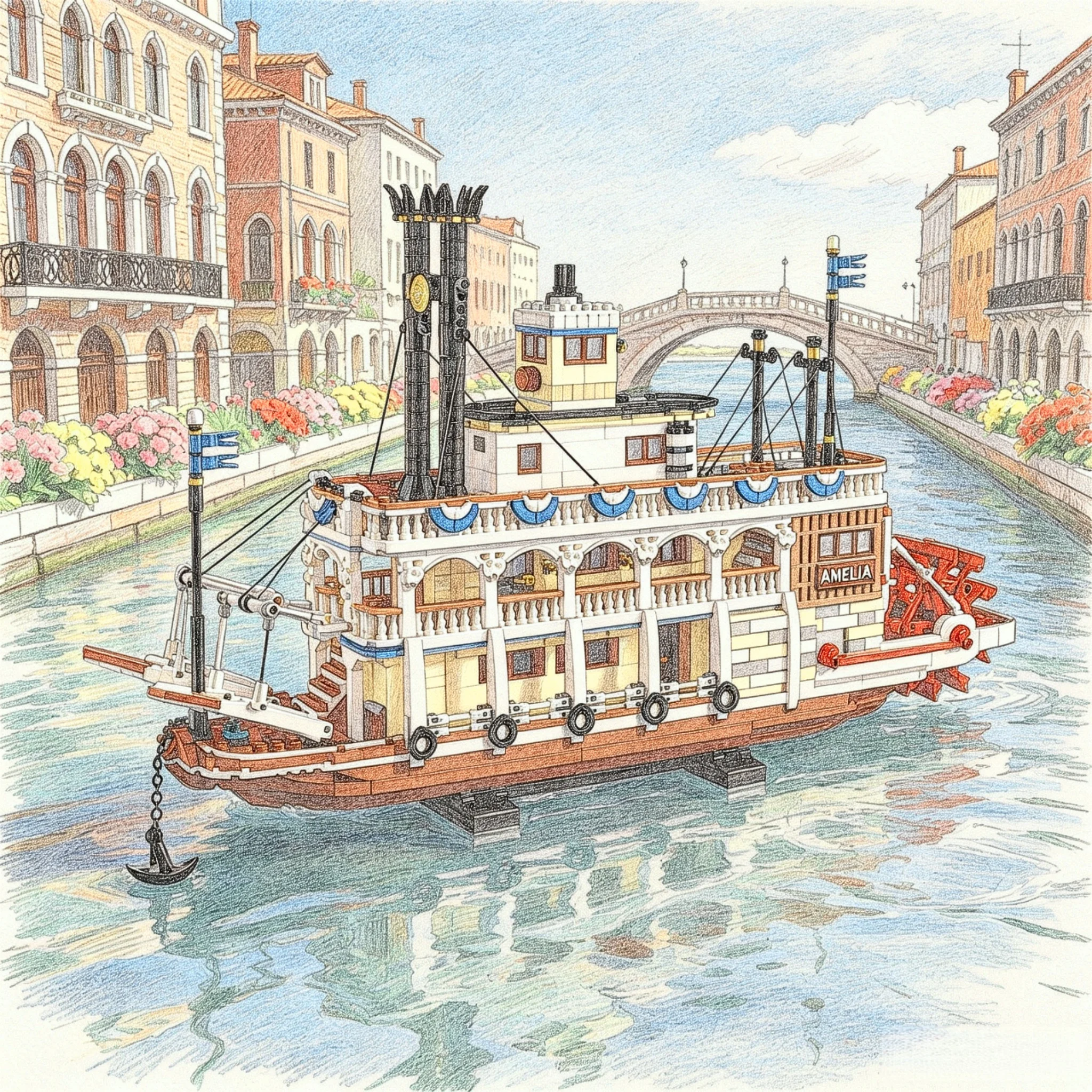 

2026 new building blocks family party gifts canal steamboat model adult men and women decoration holiday gifts