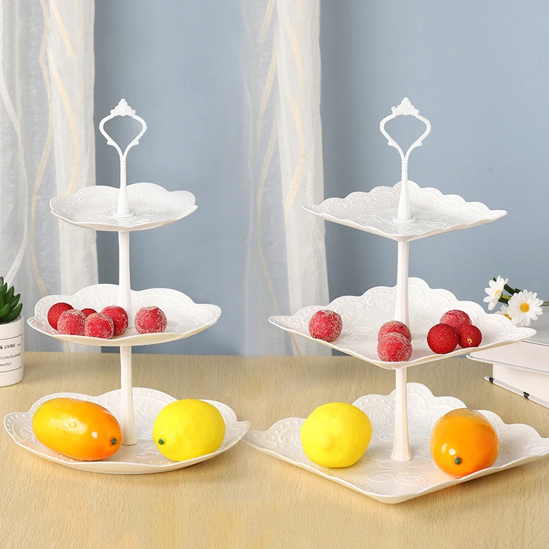 Afternoon Tea Wedding Plates Creative High Quality Pp Wedding Birthday Party Decoration White 3 Tier Home Hotel Tools