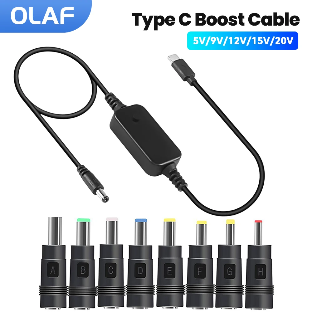 Cable de refuerzo tipo C a CC, 5V/9V/12V/15V/20V, conector de Cable WiFi a Powerbank, convertidor de carga rápida para enrutador Wifi y portátiles