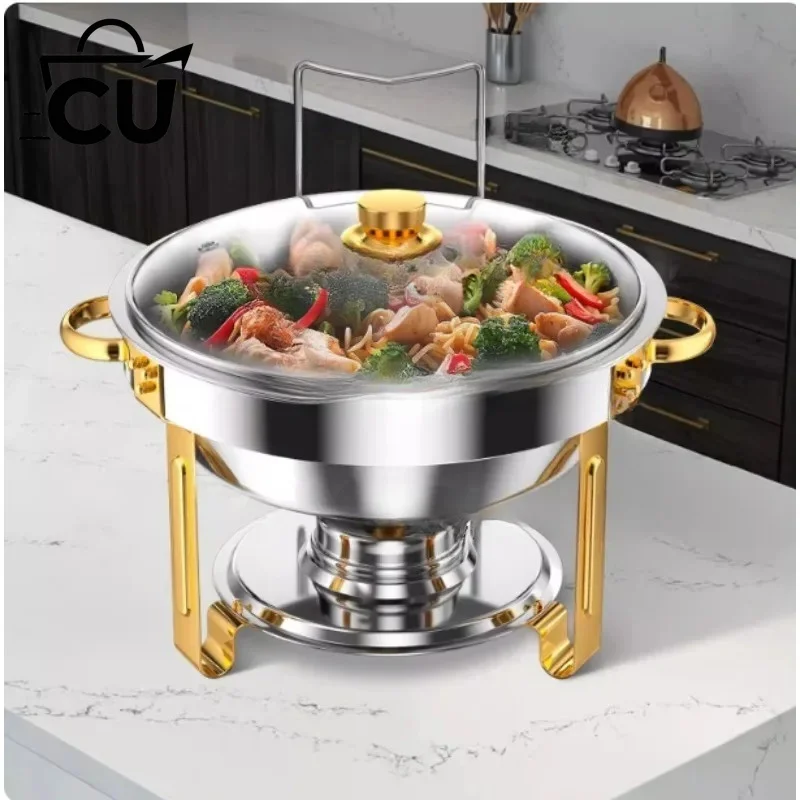 Suitable for 5QT-4.5L stainless steel circular hot pot buffet plate with glass cover and cover rack 5QT-4.5L