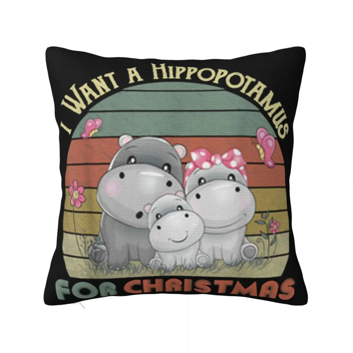 Premium I Want A Hippopotamus For Christmas Hippo Sunset Gift Promotion Good Quality Pillow Case