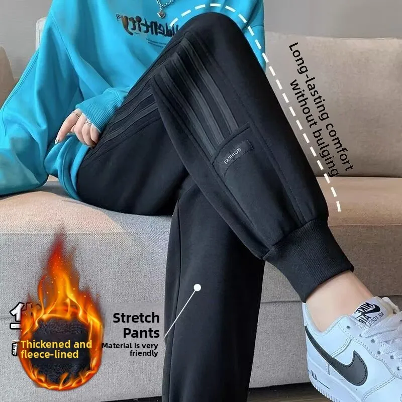 

Женские утепленные спортивные брюки Harlan на флисовой подкладке, повседневные свободные брюки на все сезоны, корейский стиль, осень-зима, новинка
