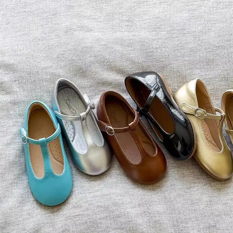 Autumn Girl's Mary Janes T-strap Soft Sole Retro Kid's Flat Shoe Solid Colors Anti-slip Daily Trendy School Children Shoes 4-6Y
