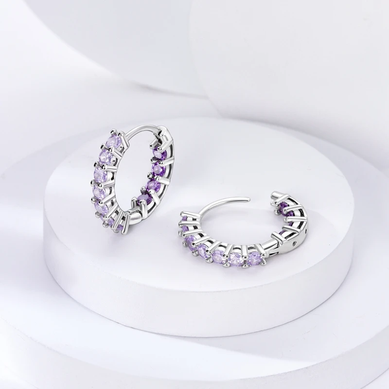 Women\'s 925 Sterling Silver Colorful Shiny Zircon Circle Fashionable Earrings Fit For At Wedding Party Exquisite Gift Jewelry
