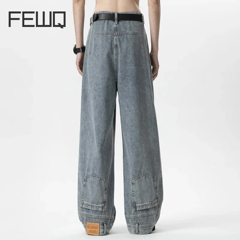 

FEWQ Summer Men's Wear Washed Denim Panrs Loose Straight Reverse Wearing Personality High Street Men's Jeans 2024 New 24X9019