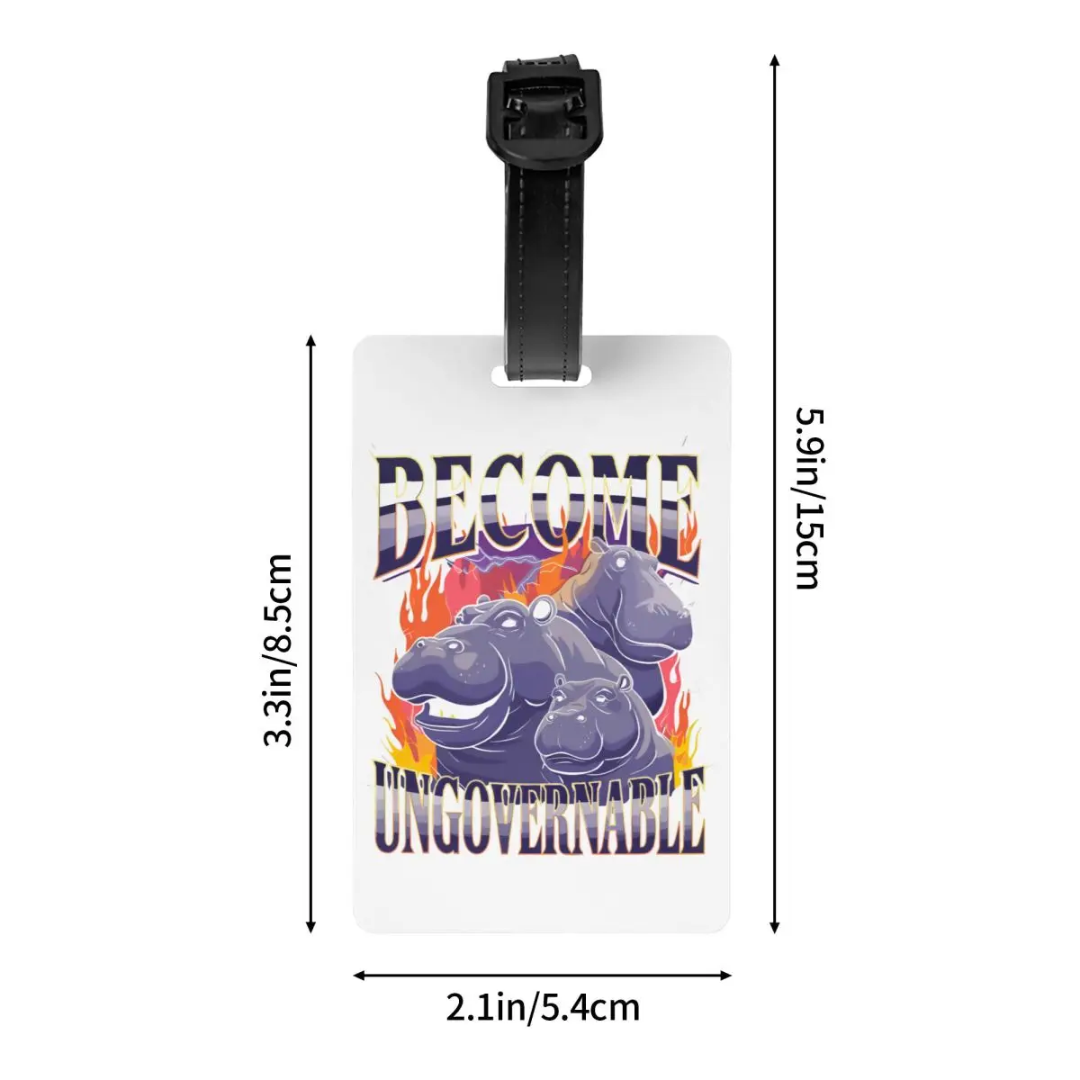 Etiqueta de equipaje personalizada Become Ungovernable Funny Hippo Meme con tarjeta de nombre, cubierta de privacidad, etiqueta de identificación para bolsa de viaje, maleta