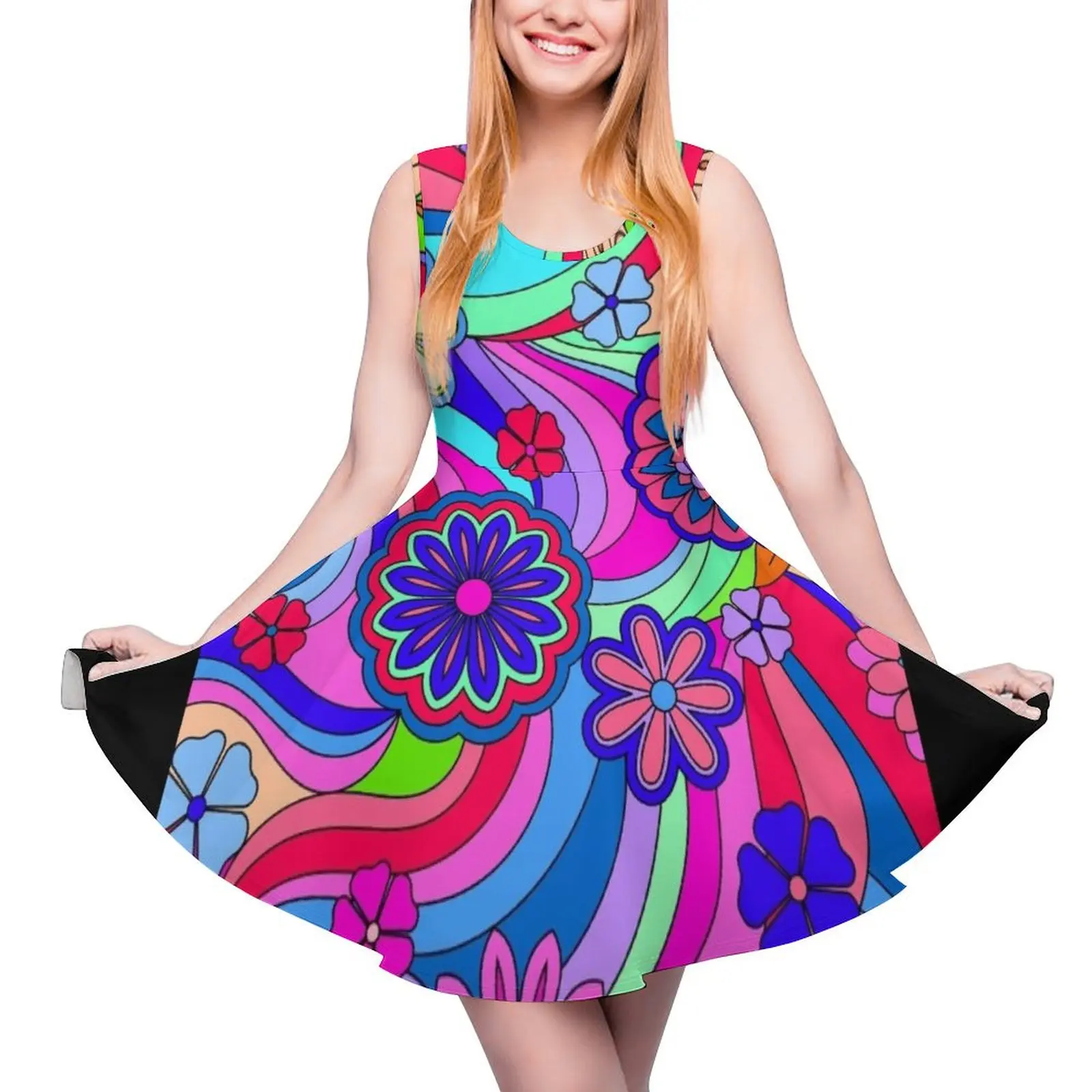 

Groovy Hippy Flower Power Cool Tones Sleeveless Dress Dresses women"s summer clothing 2024 Clothing