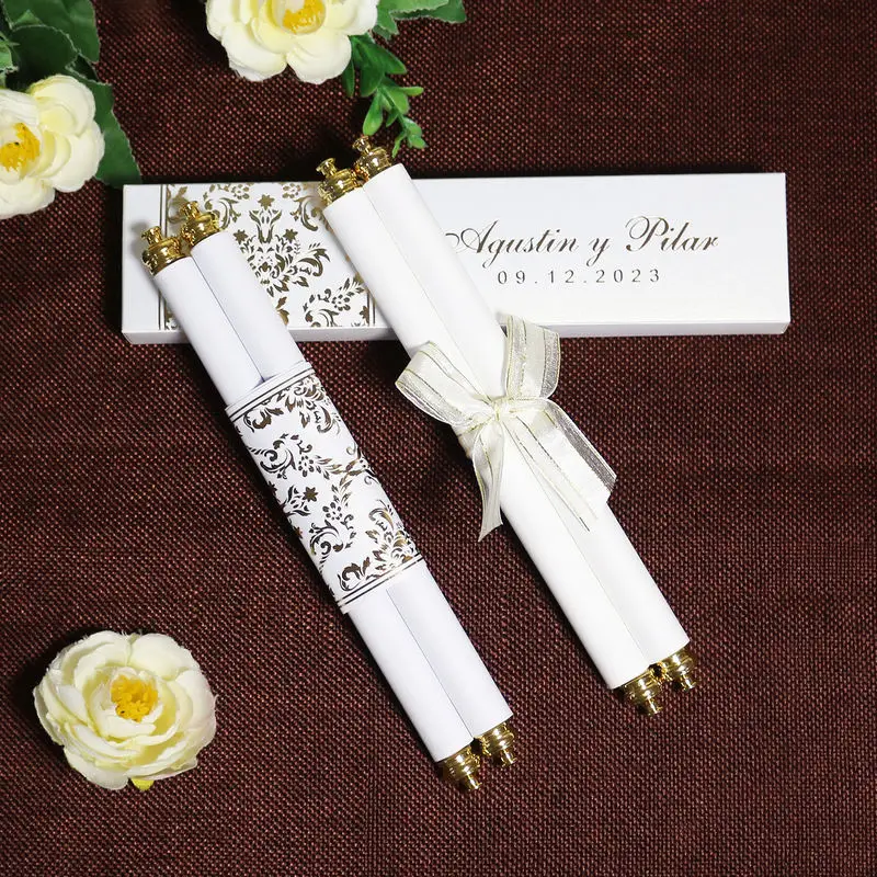 100Pcs Luxury Elegant Custom Foil Scroll Wedding Invitations Set with Gift Box And Ribbon for Wedding Party Personalized Paper C