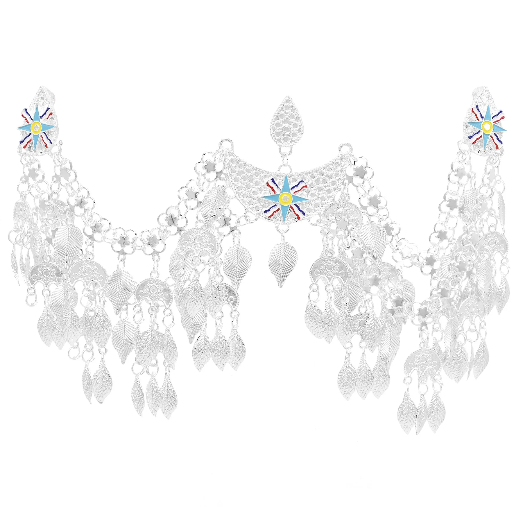 Fashion Silver Plated Leaf Tassel Hair Accessories for Women Star Flag Flower Moon Shape Ethnic Headdress Headpiece Hair Jewelry