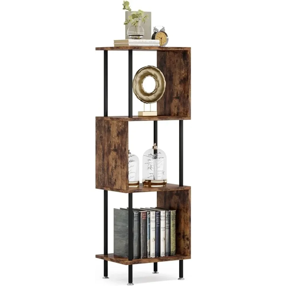 

Book Shelf Bookcase, S-Shaped Wooden Bookshelf Corner Bookshelf for Living Room Bedroom Home Office, Rustic Bookshelves