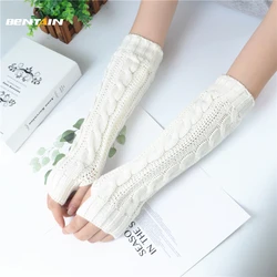 Guantes largos sin dedos para mujer, manoplas cálidas de punto con medio dedo, manopla de manga de brazo, manopla para mantener el calor