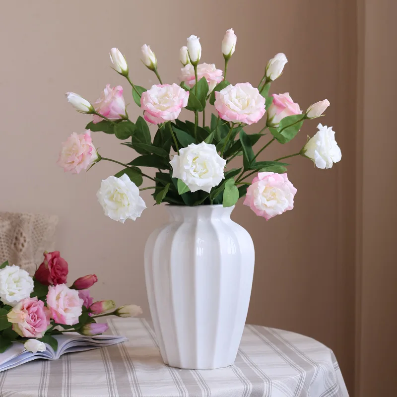 Luxury Real Touch Lisianthus Artificial Flowers Wedding Decoration platycodon grandiflorum flores artificiais indie room decor