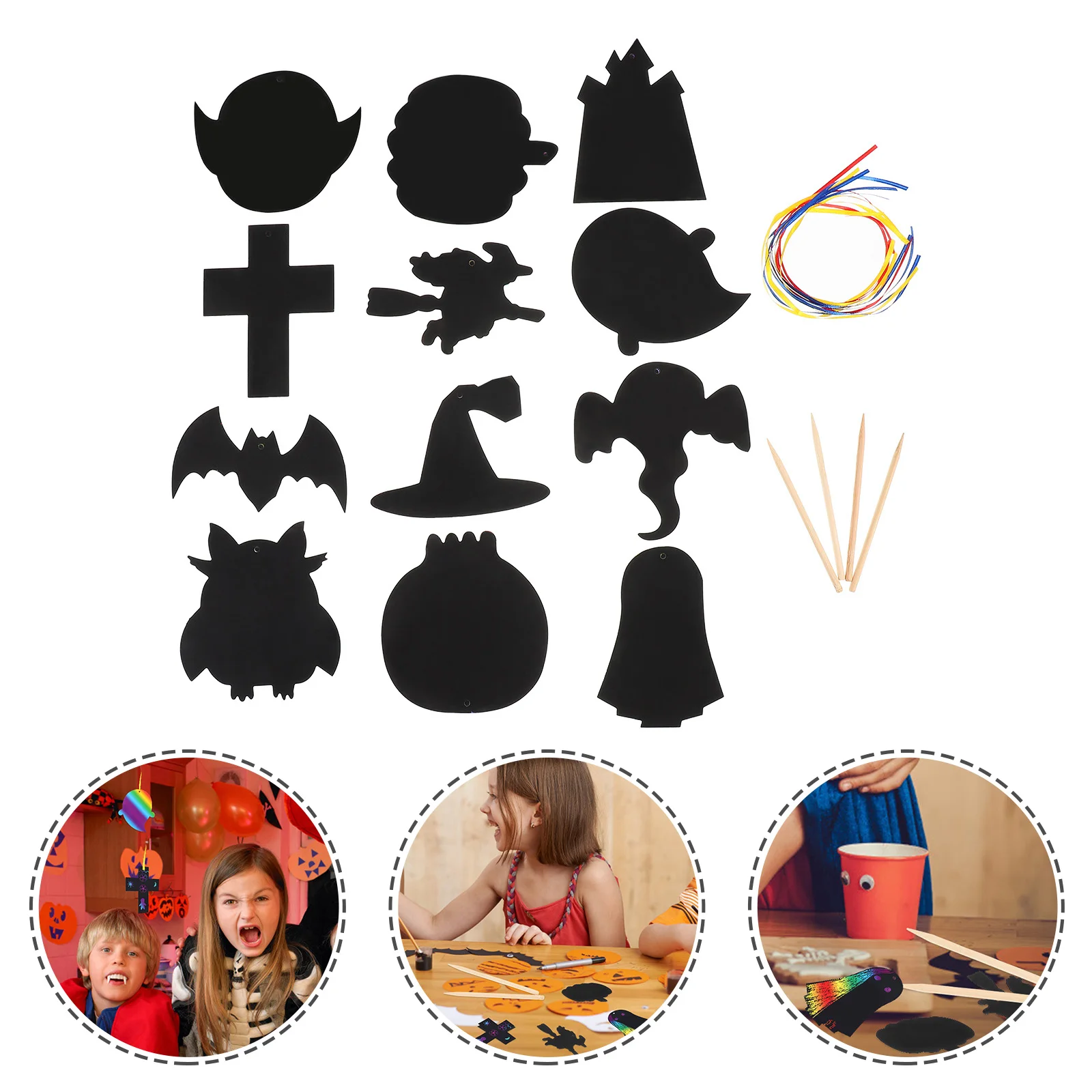 12 Pcs Halloween Scratch Paper Kits Halloween Theme Drawing Toys Scratch Paper Kit Kids Crafts School Projects Supplies