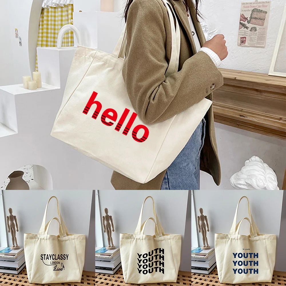 

Shopping Bag Canvas Bag Red Walls Series New Design Shoulder Bag Female Reusable Large Capacity Tote Bags Ladies Eco Shopper Bag