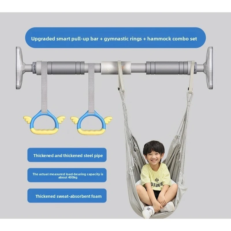 Door Mounted Horizontal Bar Household Indoor Pull Up Pole Non Perforated Lifting Ring, Single and Double Bar Fitness Assist Hook