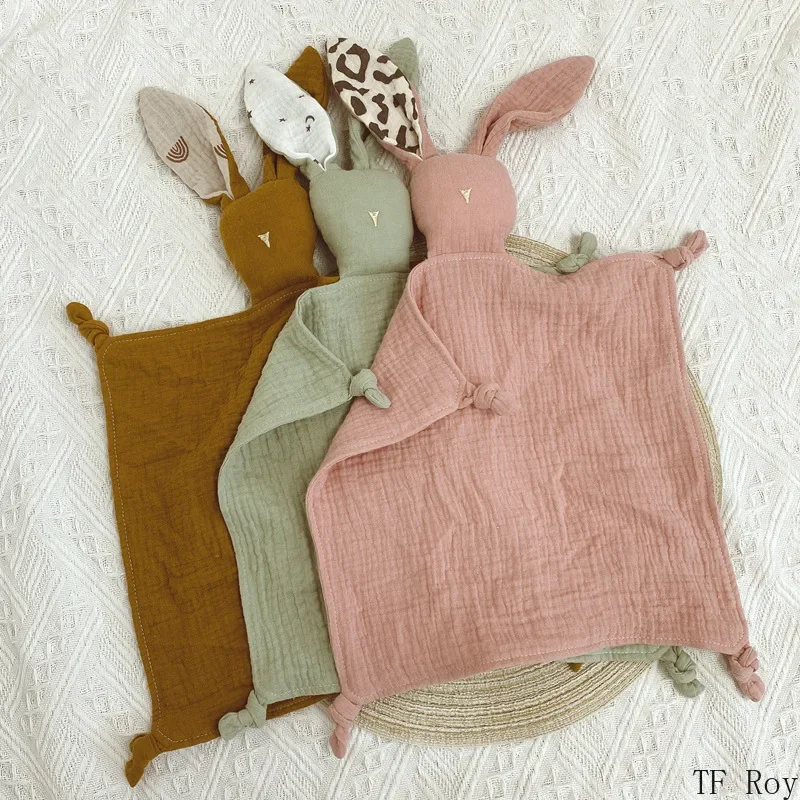 Cute Baby Rabbit Cat Comforter Soft Cotton Sleeping Dolls Soothing Cloth Blanket Baby Muslin Towel Newborn Appease Towel Bibs