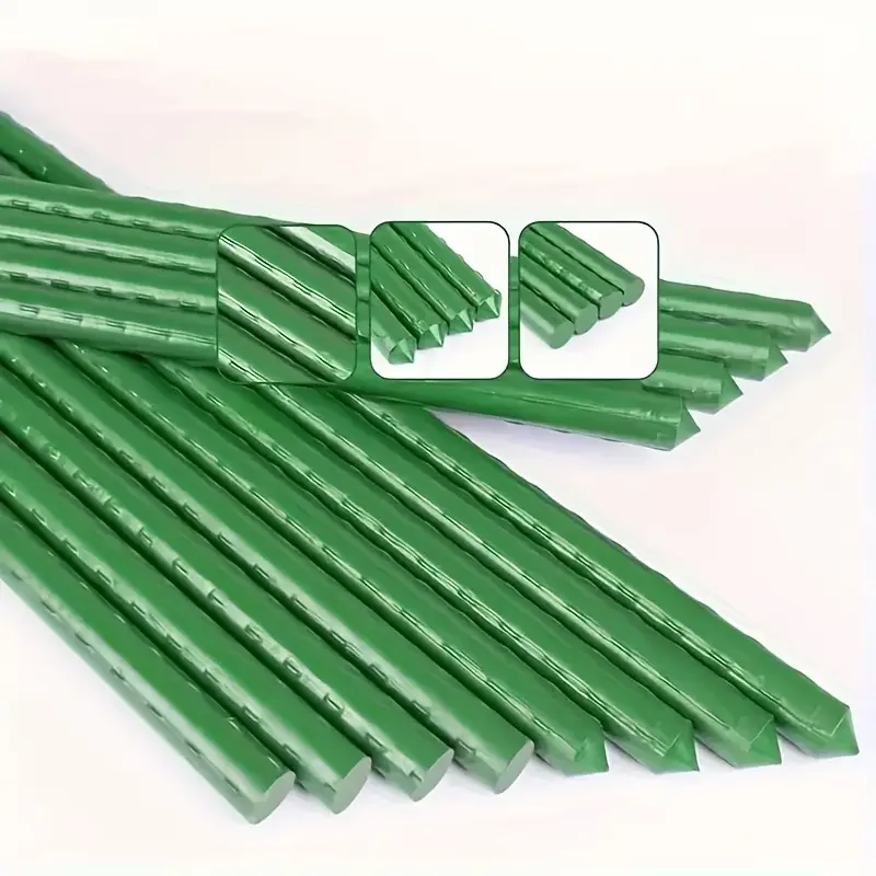Pack of 12/24/36/48 laminated steel stakes for plants with ø 0.80/ø1.10/ø1.60 cm, ideal for garden care. Sticks for the care of plants and trees (green color)