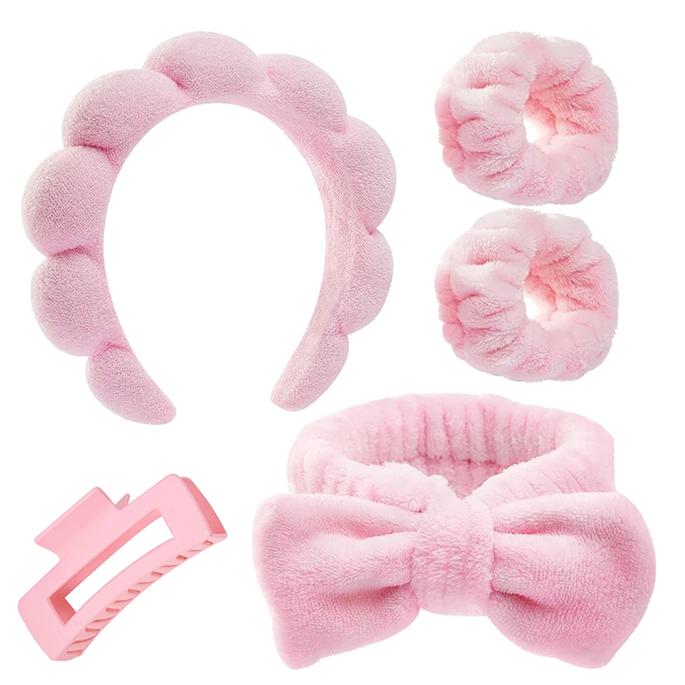 3/7-teiliges Make-up-Stirnband-Set, Hautpflege-Stirnbänder aus Schwammtuch mit Haarspange und Armband für Frauen und Mädchen, Gesichtsreinigungs- und Spa-Zubehör