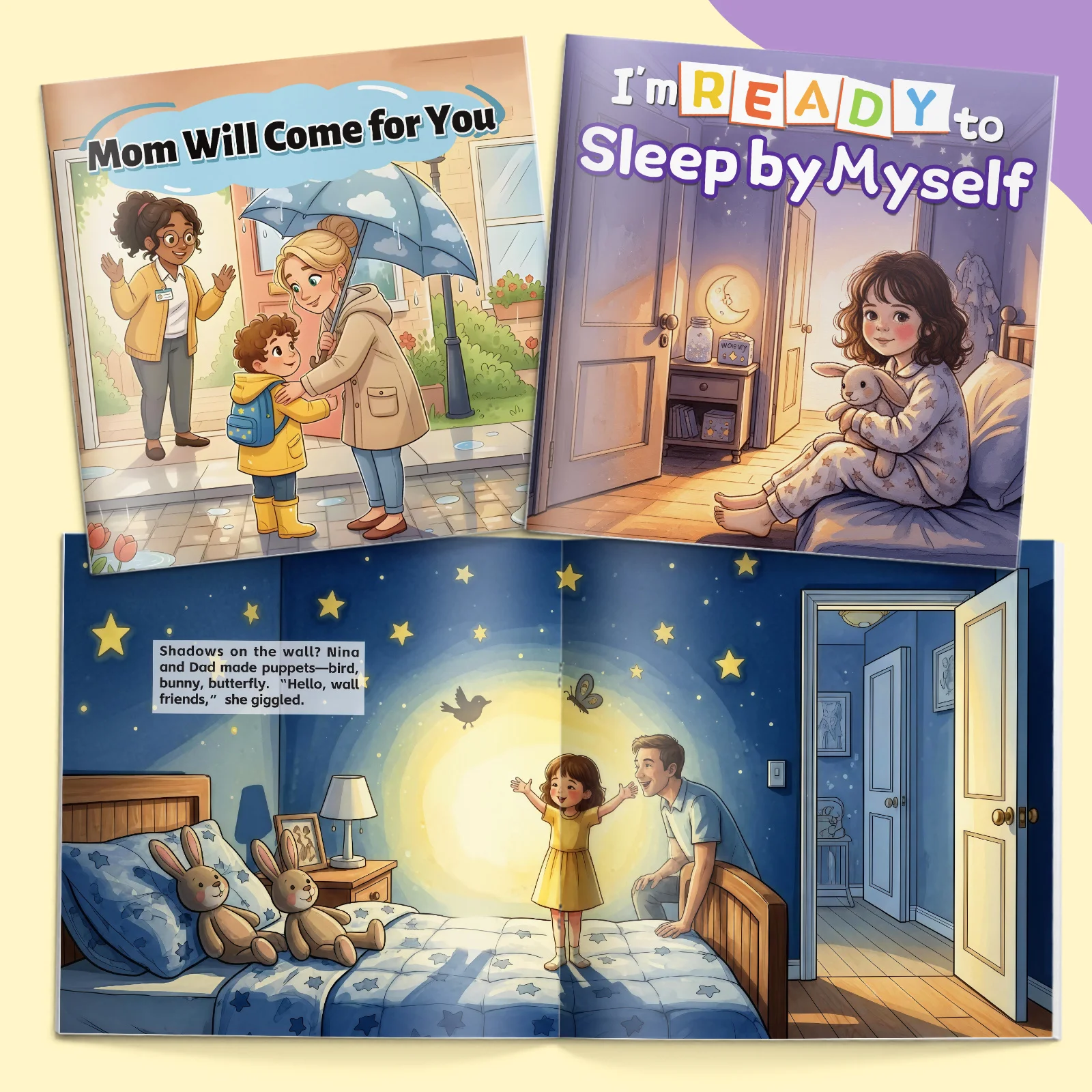 2-Book English Kids Emotional Comfort Picture Book Set, I’m Ready to Sleep by Myself + Mom Will Come for You