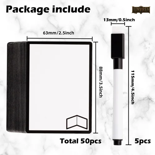 Imagen 2 del producto 50 piezas de fichas MTG reutilizables de borrado en seco con marcador, tarjetas proxy MTG de doble cara para MTG, accesorios de juegos de cartas en blanco DIY DND
