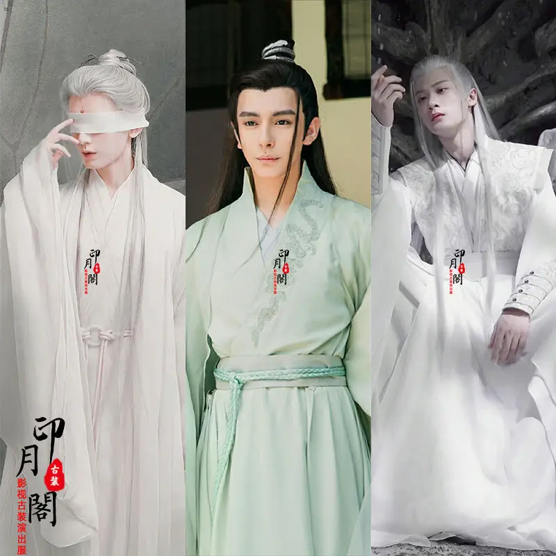 Disfraz de película y Televisión de estilo Wei Jin, Hanfu elegante y súper inmortal para hombre, Caballería inmortal blanca, mano de espada