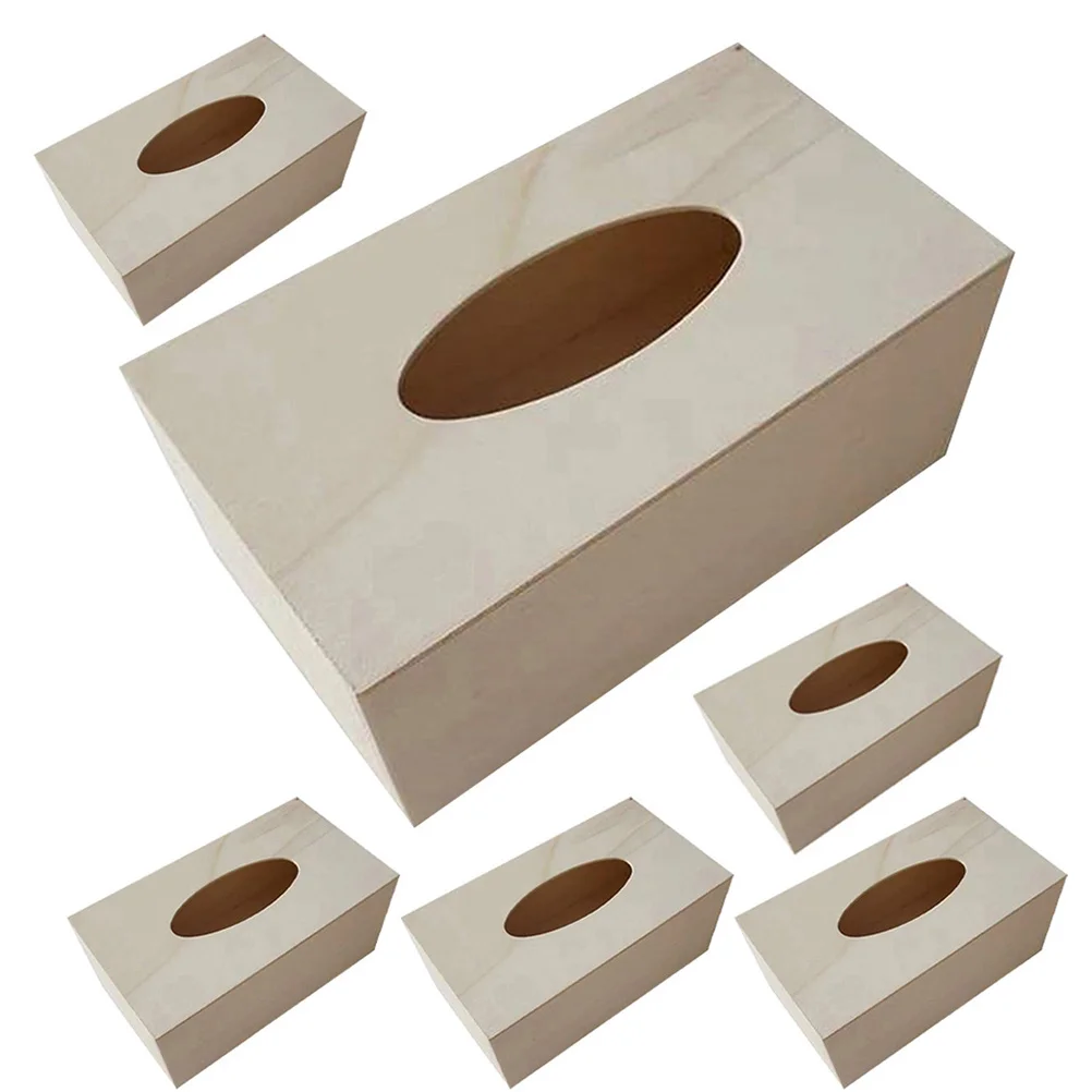 

6 Pcs Tissue Box Cover Tissue Box Wooden Blank Unfinished Empty Dispenser for Clay Craft Paper Holder Crafting Material
