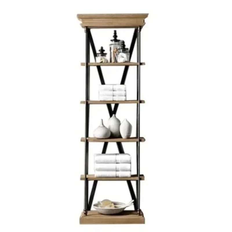 American wrought iron shelf solid wood bookshelf living room kitchen storage rack office floor type