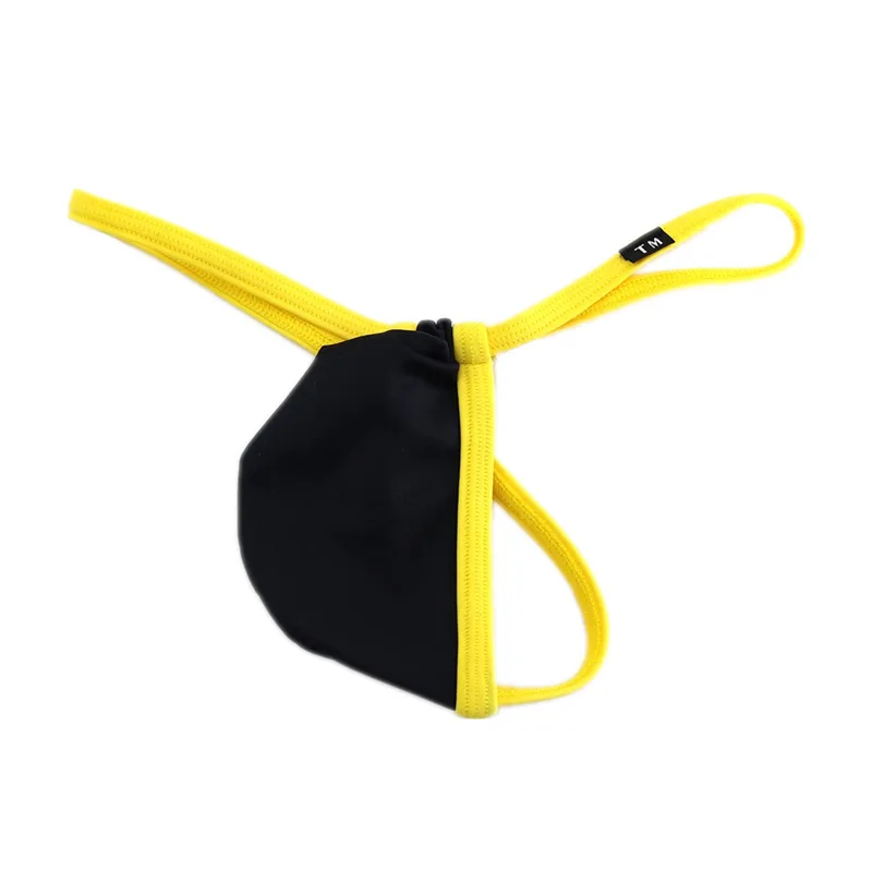 Two Tone Ice Silk Nylon for Men Thong Low Waist Single Strap Plus Size Big U Pouch Elastic Sexy Cross Border T-string Panties