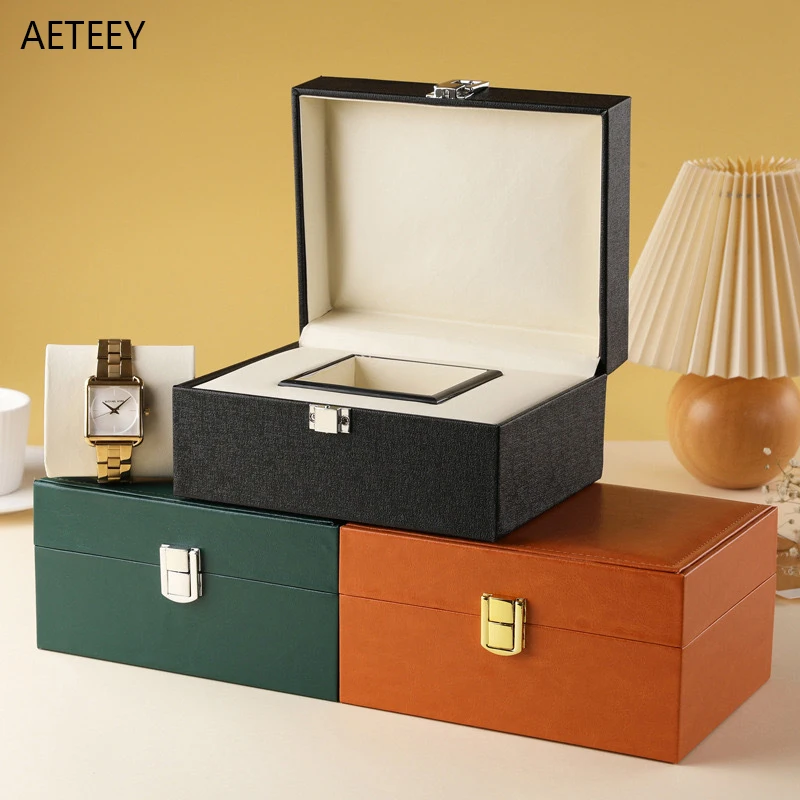 PU Brushed Texture Watch Storage Box Counter Business Display Watches Cases with Buckle Flip Packaging Gift Free Custom Logo