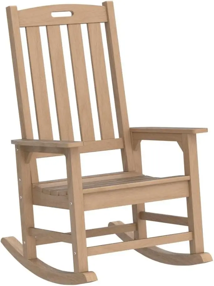 Übergroßer Outdoor-Schaukelstuhl, 2er-Set, Veranda-Schaukelstuhl mit 21" breitem Sitz und 32" hoher Rückenlehne (Teak-Farbe)