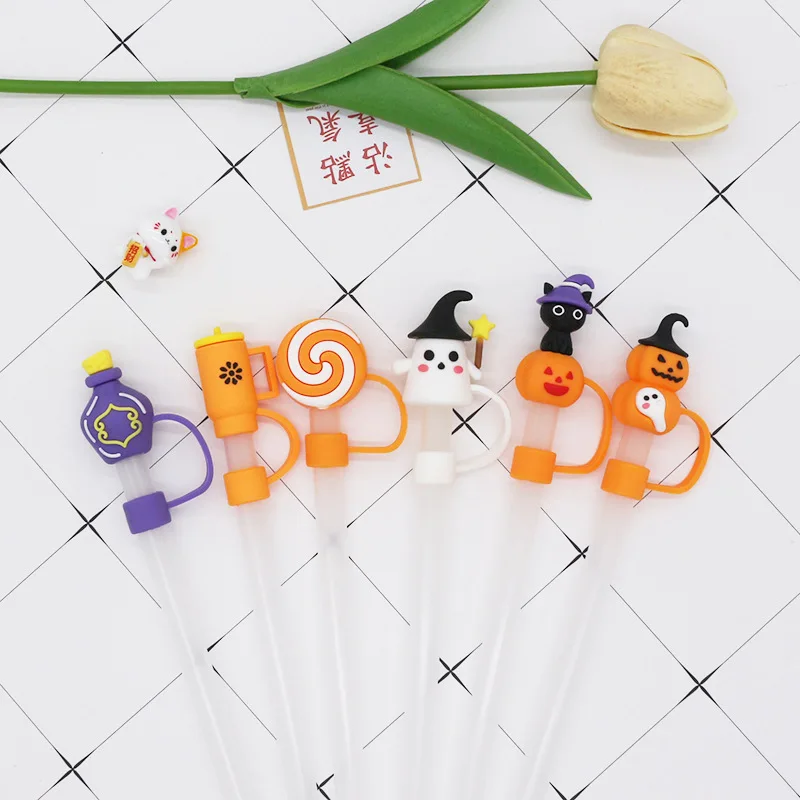 1Pcs Halloween Straw Cover Cap for Stanley Cup,Cute Ghost Halloween Straw Topper,Portable Drinking Straws Topper Covers