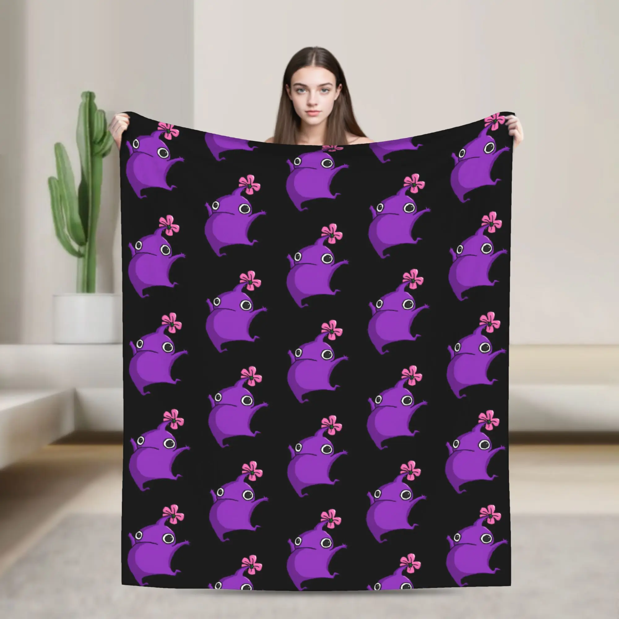 Purple Jumping Pikmin Plush Blankets Video Game Cartoon Kids Customized Throw Blankets for Home Hotel Sofa  125*100cm Rug Piece
