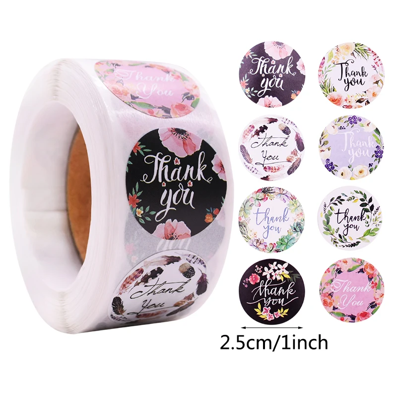 500pcs/Roll Thank You Pattern Sticker Wedding Birthday Event Party Gift Packaging Envelopes Seal Baking Label Stationery Supplie