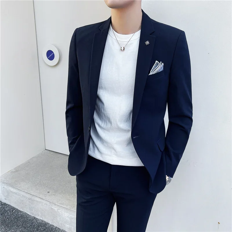 

Spring and Autumn Korean Version Slim (suit + Trousers) 2024 New Men's Casual Light Mature Wind Ruffian Handsome Two-piece Set