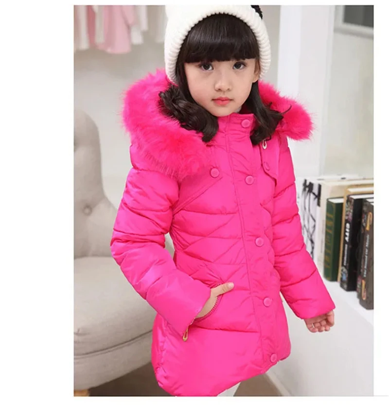 Kids Cothing Warm Padding Jacket For Girl Long Winter Thicken Parka With Fur Hood Children Outerwear Coats 4 6 8 10Year old